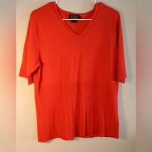 Pendleton Red V-Neck Pleated Hem Sweater Short Sleeve